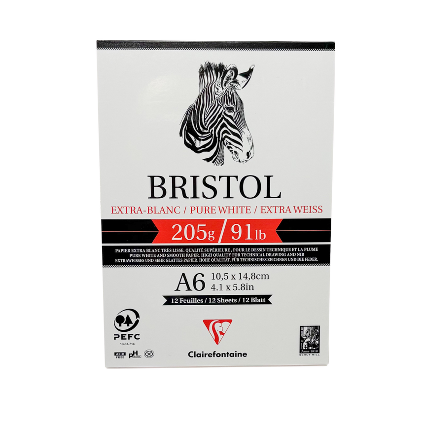 Clairefontaine Bristol Pad 205gsm White Paper 4x6-12 sheets