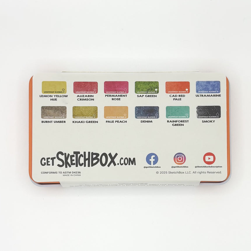 SketchBox Signature Professional Grade 12-Color Watercolor Tin Set